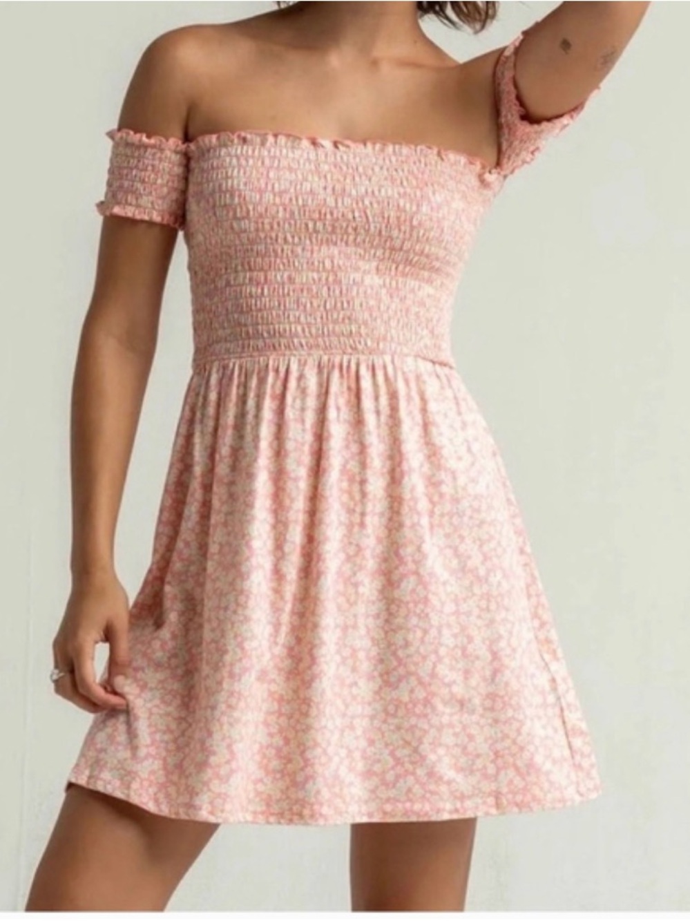 Billabong Pink & Cream Smocked Top with Subtle Floral